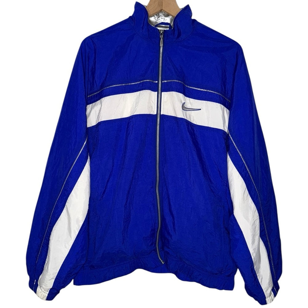 Vintage 90s Nike Blue and White Mens Windbreaker Jacket Tracksuit Zip Up Jacket - Picture 3 of 9